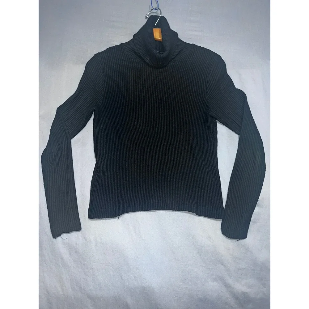 Club Monaco Womens Black Ribbed Knit Turtleneck Long Sleeve Sweater